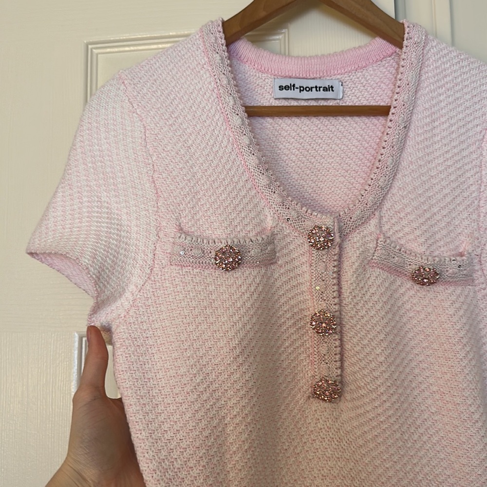 Self-Portrait Cotton Knit Mini Dress - Picture 3 of 12